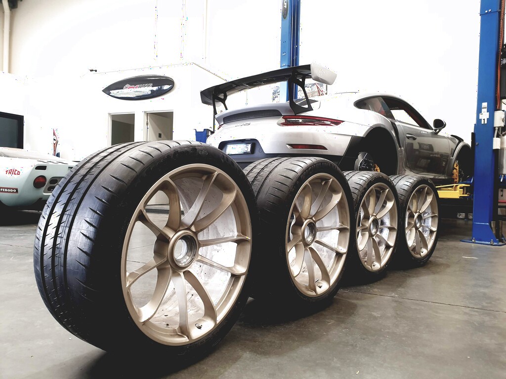 Porsche GT3 RS wheel and tire service with premium Michelin racing tires at our workshop Brisbane Gold Coast Ormeau